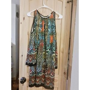 Beige By  ECI Beach Dress  Sundress  Boho Cold Shoulder knee‎ length SZ. M